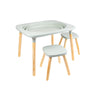 The TP Toys TP Active-Tots Pikler Style 4 in 1 Wooden Play Table with Two Play Stools features a light gray top and wooden legs—an ideal Montessori kids furniture set, FSC® certified and perfect for play, shown on a white background.