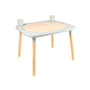 The TP Toys TP Active-Tots Pikler Style 4 in 1 Wooden Play Table is a small, rectangular Montessori table with FSC® certified light wood legs and surface, a light gray border, and two gray cups at opposite corners.