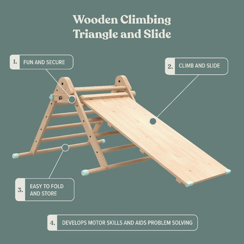 The TP Toys Active-Tots Pikler Style Wooden Climbing Triangle & Slide - FSC® certified offers fun and secure play, climb and slide features, easy folding and storage, plus supports motor skill and problem-solving development.