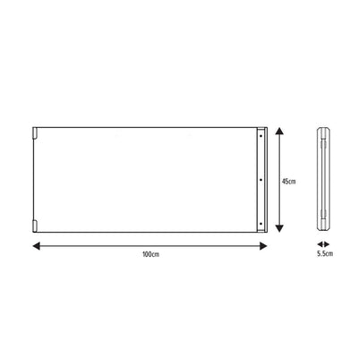 Black and white technical drawing of the TP Active-Tots Pikler Style Wooden Climbing Triangle & Slide by TP Toys, dimensions 100 cm (L) x 45 cm (H) x 5.5 cm (D), ideal as a Montessori climbing toy or accessory for indoor play.