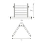 Technical drawing of the TP Toys TP Active-Tots Pikler Style Wooden Climbing Triangle & Slide—FSC® certified, foldable, 90.8cm wide, 58.8cm high, 77cm deep when open—perfect Montessori climber for active play.