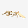Create an engaging indoor play area with the TP Toys TP Active-Tots Pikler Style Climbing Triangle, Cube & Three Slides – FSC® certified. This versatile Montessori-inspired wooden indoor playset features a climbing cube, ramp, connecting bridge, and two climbing triangles. Perfect for encouraging active and imaginative play, it doubles as a multifunctional wooden climbing frame on a plain white background.