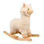 The TP Toys Active-Tots Rocking Llama, featuring a soft plush design with a wooden base and handles, stands on a white background—a delightful toddler rocker perfect for little ones.