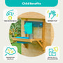 The TP Early Fun Mud Kitchen Playhouse Accessory by TP Toys is wall-mounted, crafted from FSC® certified wood, and supports fine motor skills, sensory play, imaginative roleplay, and social collaboration—ideal for any playhouse.