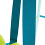 Close-up of a blue textured strap on the TP Toys TP Foldaway Baby Swing; a yellow cushion appears in the lower left, highlighting details of this versatile indoor-outdoor baby swing.