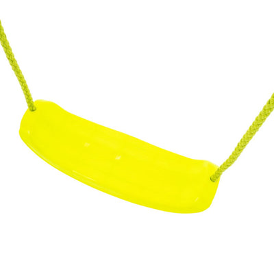 The TP Toys TP Metal Double Swing Slide & Glide features a bright yellow plastic swing seat with two braided ropes, ideal for adding to your garden playset. Shown here against a white background.