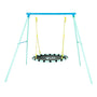 The TP Toys TP Giant Nest Metal Swing Set features a circular nest swing with yellow ropes and a black and white striped edge, hanging from a light blue metal frame.