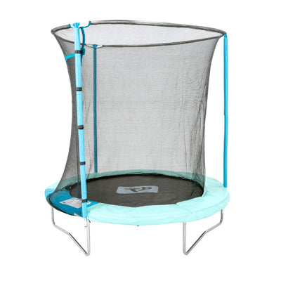 The TP Toys TP UP 6ft Trampoline features a round design, safety net enclosure, blue edge padding, and sturdy metal legs—highlighting trusted TP safety features against a white background.