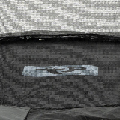 The TP Toys TP Up 8ft Trampoline is a black trampoline featuring a TP Trampolines logo and a zip-free entry for added convenience and safety.