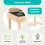 The TP Toys TP Little Chef Wooden Mud Kitchen - FSC® certified is made from Canadian yellow cypress and features certification and outdoor use icons, plus a close-up of the wood—ideal for imaginative outdoor play.