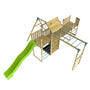 The TP Skywood Wooden Tower Climbing Frame by TP Toys features a super wavy slide, Sky Deck, monkey bars, single swing arm, and extra play tower—an FSC® certified modular outdoor playset for kids’ endless fun.