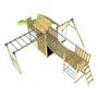 The TP Toys TP Skywood Wooden Tower Climbing Frame features a super wavy slide, sky deck, monkey bars, single swing arm, and extra play tower—FSC® certified and perfect for endless backyard fun.