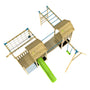 TP Toys TP Skywood Wooden Climbing Frame—FSC® certified—with extra play tower, sky deck, skyline with flying fox (zipline), monkey bars, single swing arm, and slide, viewed from above on a white background.