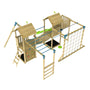 The TP Toys TP Skywood Wooden Climbing Frame features an extra play tower, sky deck, skyline with flying fox, monkey bars, single swing arm, and slide—FSC® certified. Ideal for children’s outdoor fun.