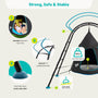 Diagram of TP UFO Den & Climbing Frame by TP Toys, highlighting robust design for two, pivoting self-levelling feet (max user weight 100kg), and innovative feet system—perfect as a children’s climbing toy or unique garden play equipment.