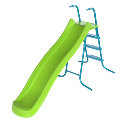 The TP Toys TP 8ft (2.2m) Ripple Wavy Slide & Stepset features a green slide with blue metal steps and handrails, shown on a white background.