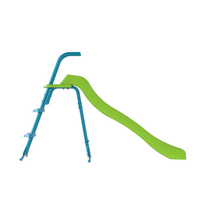The TP Toys TP 6ft (1.8m) Wavy Slide & Stepset in green and blue features a ladder, ideal for garden playgrounds, pictured on a plain white background.