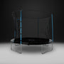 The TP Toys TP Up 12ft Trampoline, featuring a safety net enclosure and blue padding, stands against a plain dark background.