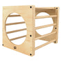 The TP Toys Active-Tots Pikler Style Wooden Climbing Cube – FSC® certified, features circular openings on two sides and four horizontal connecting bars, making it an ideal indoor play cube for active exploration.