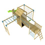 The TP Toys TP Skywood Wooden Tower Climbing Frame features a Super Wavy Slide, Sky Deck, Monkey Bars, Skyline with Swing Seat, an extra play tower—FSC® certified—ideal for kids’ physical activity and outdoor fun.