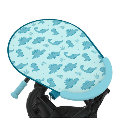 Add fun to your Zoomee 4 in 1 Trike - Dino Discovery by TP Toys with this stroller tray featuring a playful dinosaur print on light blue, accented by a soft blue edge—the ideal accessory for your trike adventures!.