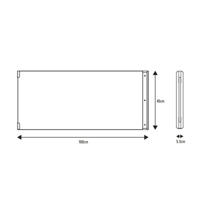 Technical drawing of the TP Active-Tots Pikler Style Wooden Climbing Bridge and Slide by TP Toys (FSC® certified); shows a 100 cm wide, 45 cm high, 5.5 cm thick rectangular Montessori indoor toy with labeled top and side views.