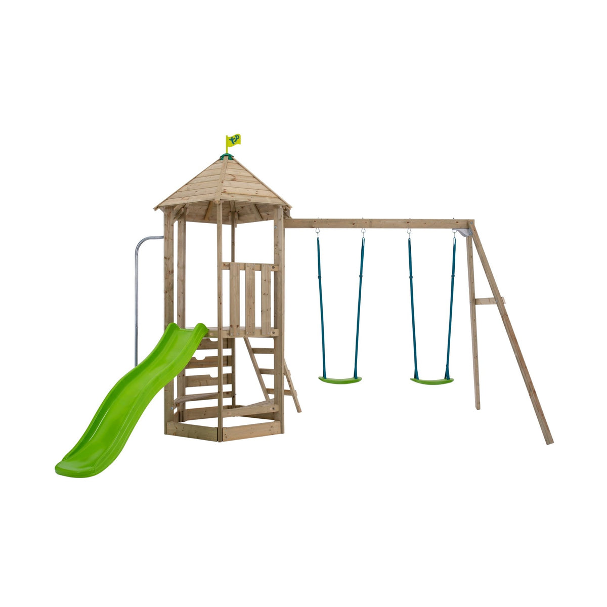 Castlewood climbing frame Double Wooden Swing Arm & 1.8m Wavy Slide FSC® certified
