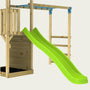 The TP Toys Skywood Wooden Tower Climbing Frame features an FSC® certified design with monkey bars, a Ripple slide, single swing arm, climbing wall, small platform, and a sandbox area below.