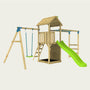 The TP Toys Skywood Wooden Tower Climbing Frame features a Ripple Slide, monkey bars, and single swing arm—FSC® certified and perfect as a compact backyard playset.
