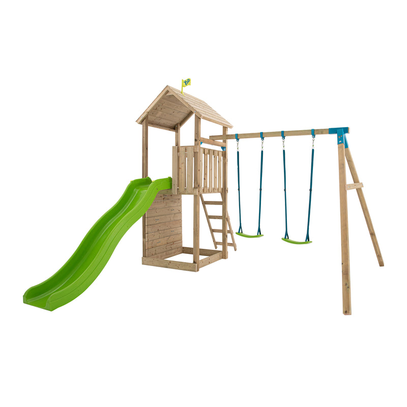 TP Skywood Wooden Play Tower with CrazyWavy Slide & Double Swing Arm - FSC<sup>&reg;</sup> certified