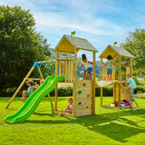 TP Skywood Wooden Play Tower with CrazyWavy Slide, Sky Bridge, Additional Play Tower & Double Swing Arm - FSC<sup>&reg;</sup> certified