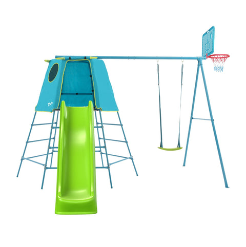 Explorer Metal Climbing Frame Set Ripple Slide &amp Basketball Hoop