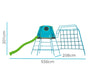 The TP Toys TP Explorer Metal Climbing Frame features an 8ft Ripple Slide, Monkey Bridge, tent, ladder, and cargo net; dimensions are 201 cm tall, 536 cm wide, and 208 cm deep.