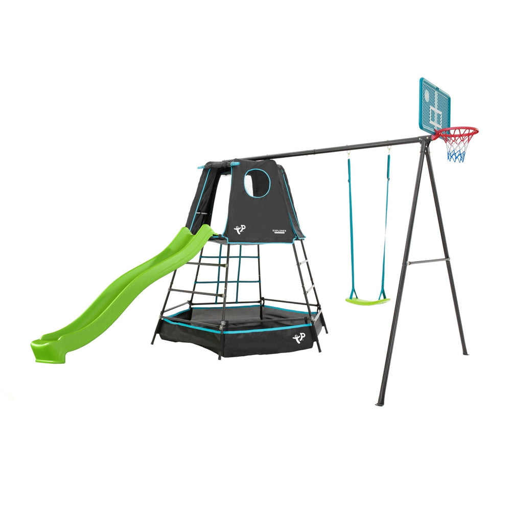TP Explorer Metal Climbing Frame Set & Ripple Slide, Swing and Basketball Black Edition image 1