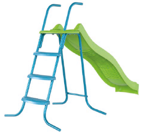 A TP Toys Stepset for 8ft Ripple Slide features blue galvanised steel steps and sturdy handrails, and is designed to accompany the green plastic 960JS slide for children’s outdoor play.