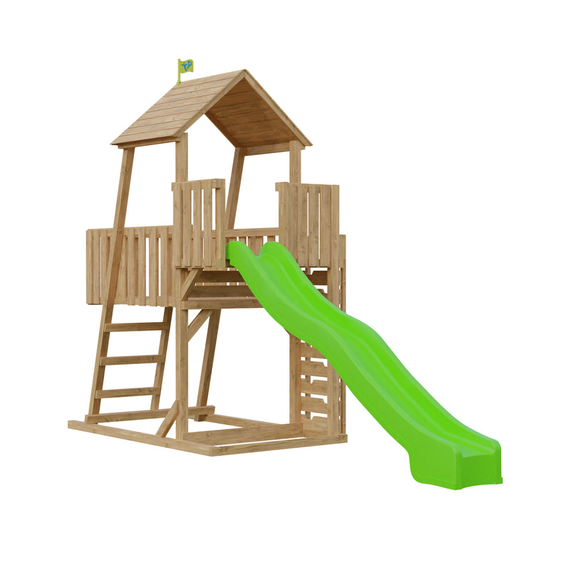 Wooden climbing frames with top slide