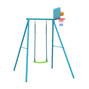 Single Metal Swing with 3 in 1 seat and basketball hoop