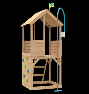 Treehouse Wooden play Tower with Climbing Wall and Fireman's Pole - FSC<sup>&reg;</sup> certified
