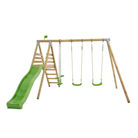 Knightswood Triple Wooden Swing & 8ft Slide Set