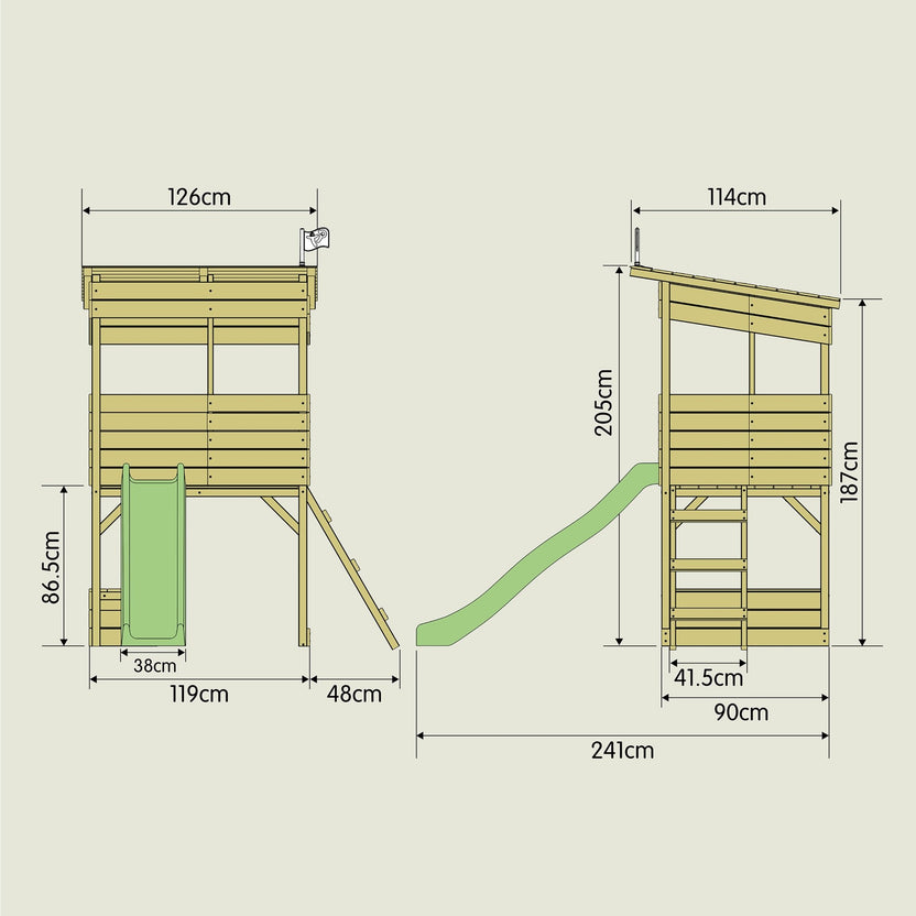 TP Treetops Wooden Tower Playhouse with Toy Box and Slide-FSC® – TP Toys