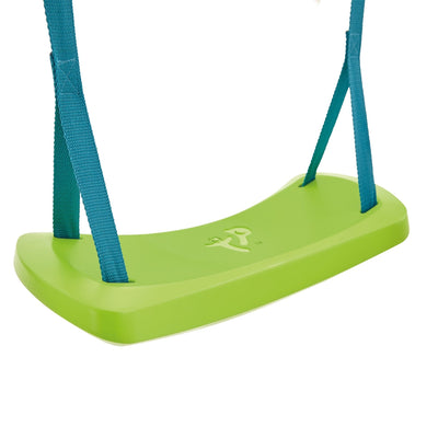 The TP Toys Deluxe Single Metal Swing features a 3 in 1 seat with blue straps and includes a basketball hoop, shown against a white background.