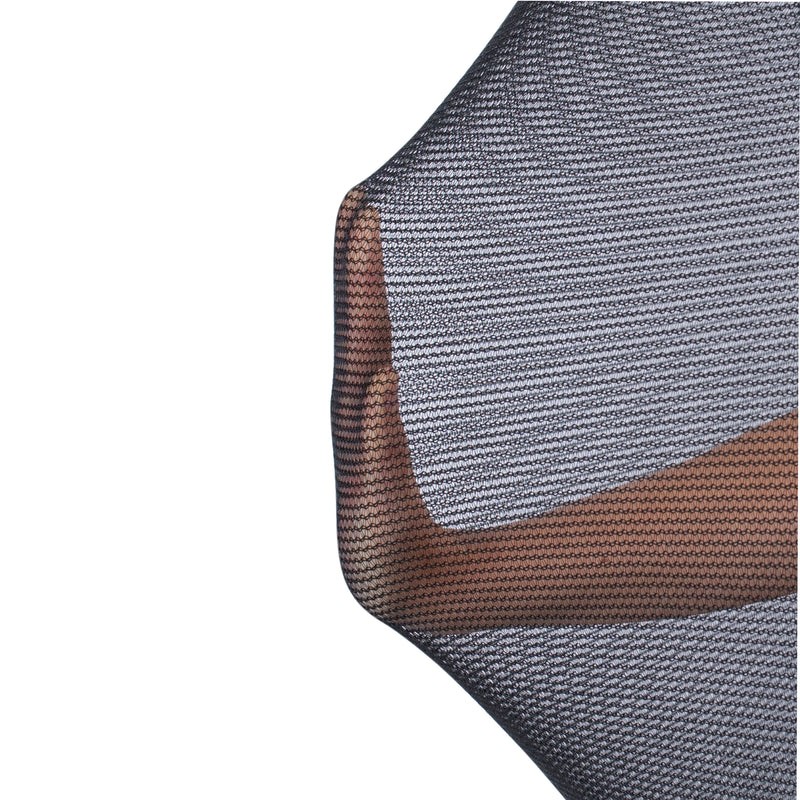 Two hands press against the striped, stretchy fabric of the TP Challenger® 8 ft Trampoline by TP Toys, distorting it and revealing finger outlines—all safely enclosed with the patented SurroundSafe system for enhanced trampoline safety.