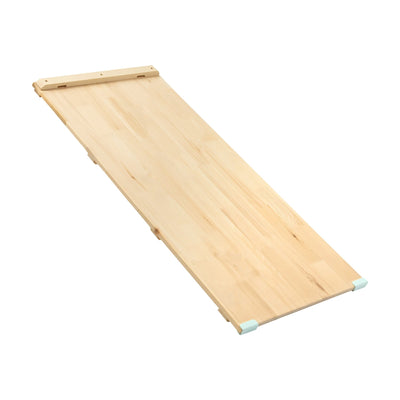 The TP Toys Active-Tots Pikler Style Wooden Climbing Bridge and Slide features a flat, light wood ramp with white end caps—ideal as a Montessori toy or indoor play accessory. Made with FSC® certified wood.