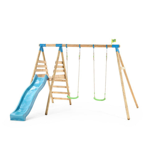 Knightswood Double Wooden Swing &amp Slide Set