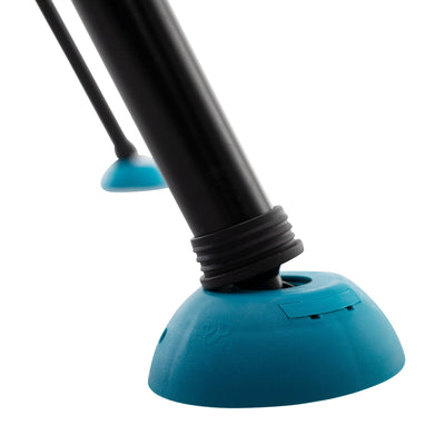 Close-up of a black metal pole in a blue dome-shaped base, part of the TP Toys TP UFO Den & Climbing Frame—an exciting childrens climbing toy for garden play. A second, smaller tip appears in the background.