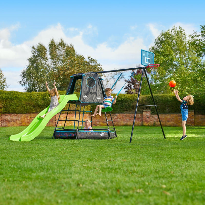 TP Explorer Metal Climbing Frame Set & Slide, Swing and Basketball Bla
