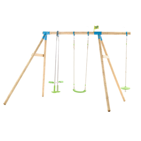 Knightswood Triple Wooden Swing Set Glide Ride Button Seat