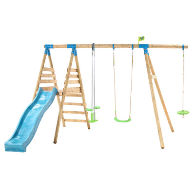TP Knightswood Triple Wooden Swing & Slide Set With Glide Ride & Button Seat-FSC<sup>&reg;</sup>