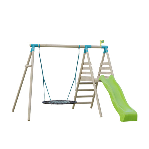 Knightswood Double &amp Deck Wooden Swing Set Giant Nest Swing