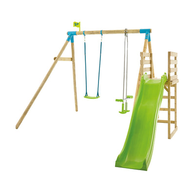 TP Kite Wooden Double Swing Set with 8ft CrazyWavy Slide - FSC<sup>&reg;</sup> certified